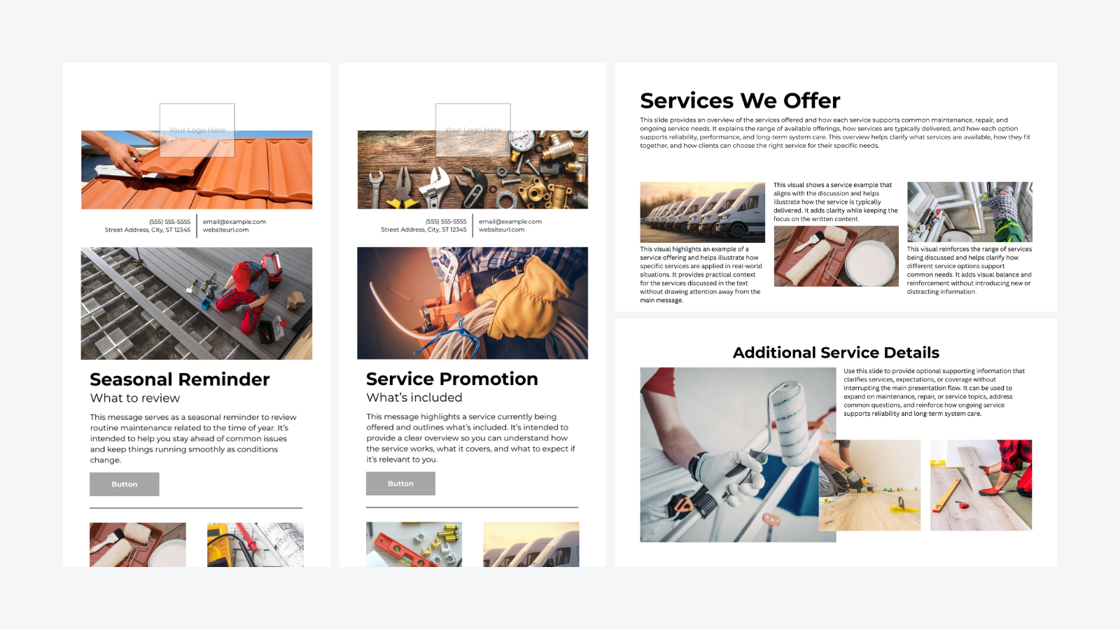 Home Services system example — email campaign formats